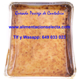 Comprar Quesada Pasiega de la abuela precio oferta en bandeja de 450 gr Quesada Pasiega receta Cántabra 100% con ingredientes naturales, seguramente esta quesada pasiega que Ustedes pueden comprar es uno de los alimentos gourmet más típicos de Cantabria y que seguro que si Ustedes ya han estado en nuestra hermosa tierruca ya conocen y desean comprar para recordar su cremoso sabor y su fina textura. Cada quesada pasiega viene preparada al vacío para hacer más fácil su transporte de tal manera que Usted la compra ahora y en 24 48 horas nosotros le enviamos su quesada o quesadas pasiegas a domicilio a cualquier destino dentro de la península española. Si Usted busca dónde comprar la Mejor Quesada Pasiega de Cantabria no lo dude y pruebe esta quesada pasiega que nosotros le proponemos y le aseguramos que rápidamente nos pedirá más… palabra de repostero!!!. La quesada pasiega de Cantabria es un postre ideal para regalar a familiares, amigos, cestas de empresa, etc pues estamos seguros de que el 99% de las personas que prueban la quesada pasiega receta de la abuela repiten, y si no la conocían ya de antes se enamoran de por vida de su sabor y textura… Y encima es abrir y comer, no necesita preparación… Cuando Usted ha visitado Cantabria, seguro que ha probado las exquisitas quesadas pasiegas de Cantabria, por eso aquí le presentamos esta exquisita quesada pasiega receta Cántabra original que unida a un buen café, un desayuno con Cola Cao ó un simple buen vaso de leche hacen las delicias de cualquiera, y no es para menos pues todos los ingredientes naturales de las quesadas pasiegas tradicionales, unidos al sabor de una buena taza de café, chocolate a la taza, Cola Cao etc nos dan la energía suficiente para afrontar el resto del día con el gran recuerdo de ese desayuno espectacular con sabor a Cantabria que nos acabamos de tomar. Peso neto de cada bandeja de quesada pasiega 450 gr. Aquí puede comprar tantas quesadas pasiegas de Cantabria como quiera y en 24 48 horas se las enviamos a domicilio. Vendemos la mejor Calidad de Quesadas Pasiegas de Cantabria con envío a domicilio a toda España y Europa incluido. Nuestra receta casera tradicional de Quesadas Pasiegas con ingredientes naturales 100% es bien sencilla, se basa en la receta pasiega de toda la vida de cómo nuestros abuelos y bisabuelos crearon un postre con la leche como ingrediente básico capaz de saciar el hambre a la vez que alegraba el estómago de los chavalines de aquella época. La receta de las quesadas pasiegas de Cantabria es bien fácil de elaborar sólo consiste en elegir los mejores huevos, la mejor harina de trigo, la mejor mantequilla, canela, limón y el mejor azúcar, el resto del toque artesano se le darán en el horno nuestros maestros reposteros para que una vez que Usted haga su compra de quesadas pasiegas, estas le lleguen a su domicilio en tan solo 24 48 horas con todas sus propiedades intactas y con ese sabor artesano especial que nos diferencia de cualquier otra quesada de Cantabria que Usted haya probado. Es probable que si compara los precios de otras quesadas de Cantabria supuestamente elaborados artesanalmente y vendidas en grandes superficies comerciales como Mercadona Carrefour etc, éstas les parezcan a priori quesadas más baratas, pero les Garantizamos de verdad que la Calidad, Sabor y el peso neto de nuestras bandejas de quesadas pasiegas de Cantabria receta original de los Valles Pasiegos les van a sorprender tanto a Ustedes como a aquellos con los que ustedes deseen compartirlas. Si Usted busca dónde comprar quesadas pasiegas en Madrid, dónde comprar quesadas pasiegas por internet, dónde comprar las mejores quesadas pasiegas de Cantabria, dónde comprar quesadas pasiegas en Vega de Pas online, dónde comprar quesadas cerca de mi, no busque más nosotros vendemos las mejores quesadas pasiegas de Cantabria y en menos de 24 48 horas se los hacemos llegar a su domicilio en cualquier punto de la península Española gracias a nuestras empresas de mensajería urgente. Estas quesadas de Cantabria de gran Calidad y Gran tamaño con Denominación de Origen incluido son Alimentos Gourmet del norte de España ideales no solo para compartir en familia regalos empresas etc sino para el sector de hostelería y restauración por su exquisita relación precio calidad. Y si desea comprar quesadas pasiegas en grandes cantidades haga ahora una prueba comprando esta bandeja de 450 grs y pídanos después precio para más cantidad de quesadas a través de nuestro wa sapp o mail. Estamos tan seguros de la gran Calidad que les ofrecemos en nuestras Quesadas Pasiegas Receta de la Abuela que les aseguramos que ni las Mejores Recetas de quesadas de España de grandes supermercados como Mercadona Carrefour etc se acercan al resultado final de este exquisito postre del Cantábrico que aquí les presentamos. Pruebe y compare la calidad de nuestro postre más emblemático de Cantabria y ya verá cómo nos da la razón de que estas quesadas no tienen posible comparación, ni en tamaño, ni en sabor. Nuestro mejor premio a la Calidad es que Ustedes prueben esta oferta de Quesadas Pasiegas Receta Artesana y nos comenten después qué les ha parecido nuestra bandeja. Y si quieren aumentar su disposición a probar más recetas típicas de sabores de Cantabria, pueden añadir a este lote unas Anchoas de Santoña, una bandeja de Boquerones del Mar Cantábrico, unos tarros de Bonito ó Ventresca del Norte, unos Sobaos pasiegos, unas Sardinillas o Mejillones de Galicia, unas botellas de Orujo Artesano de Potes, lo que se llama en definitiva un pack de Sabores Gourmet Cantabria Infinita… A ver qué dicen sus invitados…. Garantizamos la Calidad Sabor y Textura de nuestras Quesadas y sobaos Artesanos de Cantabria con los que agasajar ó regalar a su familia, invitados y amigos. Seguro que tiene amigos o compañeros de trabajo que ya han probado la excelente calidad de nuestras Quesadas Pasiegas Receta Original de Cantabria con Denominación de Origen a las que intentan imitar en las mejores recetas ofrecidas en internet famosos cocineros y reposteros Españoles, pero que por desgracia no han nacido en Vega de Pas como nosotros y nuestros quesadas… No podemos garantizar este precio de la bandeja de quesada pasiega receta casera de 450 gr de manera indefinida, aproveche esta oferta para comprar quesadas pasiegas Artesanas y siéntase como desayunando en Vega de Pas junto a su café, taza de chocolate o Cola Cao preferido. Si Usted quiere saber dónde comprar las Mejores Quesadas de Cantabria en Madrid, en Barcelona, en Sevilla, en Zaragoza, en Bilbao, no se preocupe, nosotros vendemos la Mejor Calidad, el Mejor Sabor y la Quesada más sabrosa de Cantabria en esta web y además le hacemos llegar nuestros Sobaos y Quesadas a domicilio en 24 48 horas a cualquier destino dentro de la península española. Si usted quiere comprar quesadas Joselín de Cantabria, si quiere comprar quesadas Serafina, si quiere comprar quesadas Martínez, si quiere comprar quesadas El Andral, si quiere comprar quesadas Etelvina, si quiere comprar quesadas El Campesino, si quiere comprar quesadas Mercadona, o si quiere comprar quesadas El Corte Inglés, sólo le pedimos que nos de una oportunidad y piense en comprar esta quesada de Alimentación Selecta receta original de la abuela en esta oferta al mejor precio con 450 gr de auténtica quesada de Cantabria para deleitar a su familia y amigos con el mejor postre de nuestra tierruca. Comprar Quesada Pasiega precio oferta para esta bandeja que pesa 450 gramos de auténtica Quesada Artesana Pasiega. Si usted no sabe dónde comprar quesadas Joselín de Cantabria, si no sabe dónde comprar quesadas Serafina, si no sabe dónde comprar quesadas Martínez, si no sabe dónde comprar quesadas El Andral, si no sabe dónde comprar quesadas Etelvina, si no sabe dónde comprar quesadas El Campesino, si no sabe dónde comprar quesadas Mercadona, o si no sabe dónde comprar quesadas El Corte Inglés, sólo le pedimos que nos de una oportunidad y piense en comprar Quesada Pasiega tradicional de la abuela receta original de Cantabria en esta oferta al mejor precio con 450 gr de auténtica Quesada Cántabra para deleitar a su familia y amigos con el mejor postre de Cantabria enviado a domicilio. Si usted no sabe dónde comprar quesadas Pasiegas en Hoznayo, si Usted no sabe dónde comprar quesadas Pasiegas en Santillana del Mar, si Usted no sabe dónde comprar quesadas Pasiegas en Cantabria, si Usted no sabe dónde comprar quesadas Pasiegas en Barcelona, si usted no sabe dónde comprar quesadas pasiegas El Macho, si Usted no sabe dónde comprar quesadas Pasiegas en Madrid, si Usted no sabe dónde comprar quesadas pasiegas en Santander, si Usted no sabe dónde comprar quesadas pasiegas en Comillas, sólo le pedimos que nos de una oportunidad y piense en comprar Quesada Pasiega original de la abuela receta tradicional de Cantabria en esta oferta al mejor precio con 450 gr de auténtica Quesada Cántabra para deleitar a su familia y amigos con el mejor postre de Cantabria enviado a domicilio. Compre ahora las Mejores Quesadas de Cantabria, los Mejores Sobaos Pasiegos de Vega de Pas, compre las Mejores Quesadas de Santander al mejor precio con los Mejores Productos Gourmet de Cantabria todo en nuestra web con portes gratis desde sólo 60€ de compra en total.